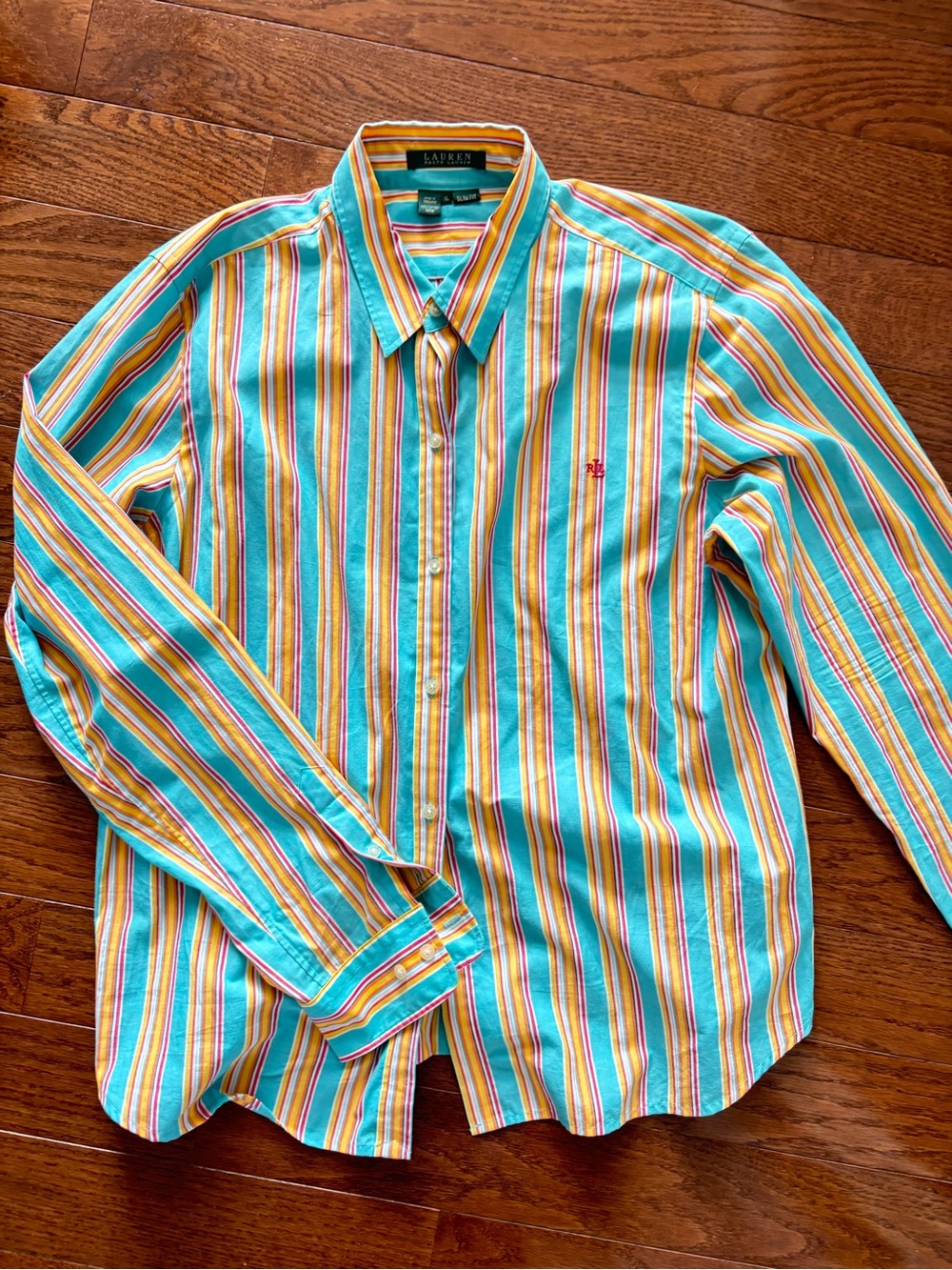 Ralph Lauren Turquoise & Yellow Striped Button-Down Shirt